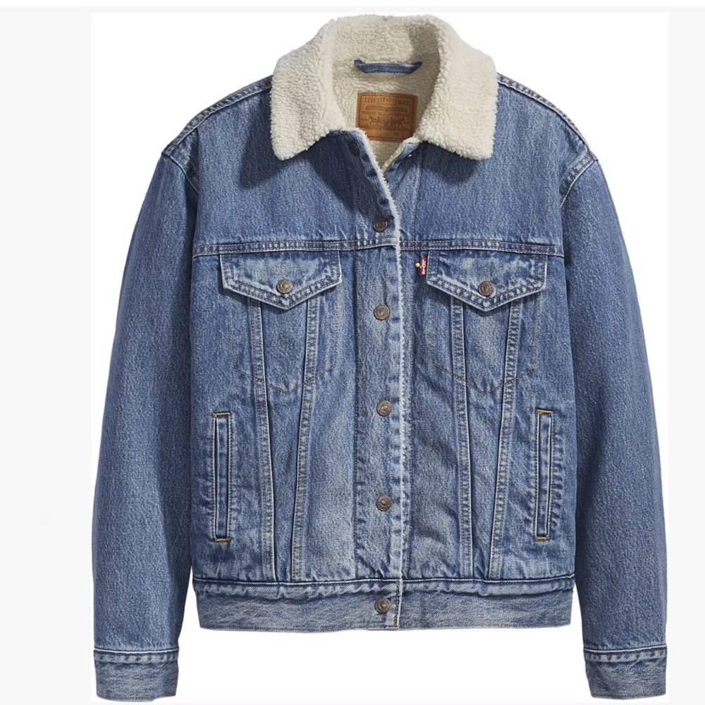 NWT Levi’s premium ex-boyfriend trucker jacket Sherpa lining size XS - Picture 1 of 3